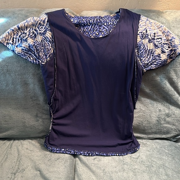 JM collection large blue tan and white stretchy top lined💕 - Picture 6 of 8